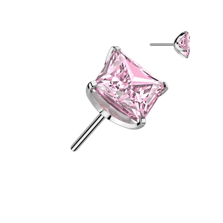 Implant Grade Titanium Square Aurora Borealis CZ Gem Threadless Push In Labret
