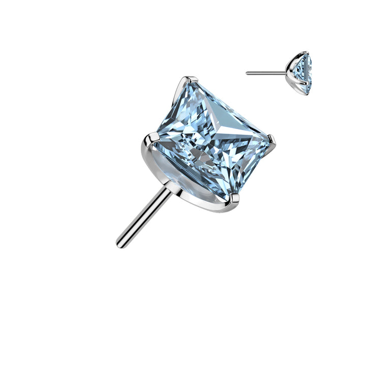 Implant Grade Titanium Square Aqua CZ Gem Threadless Push In Labret - Pierced Universe