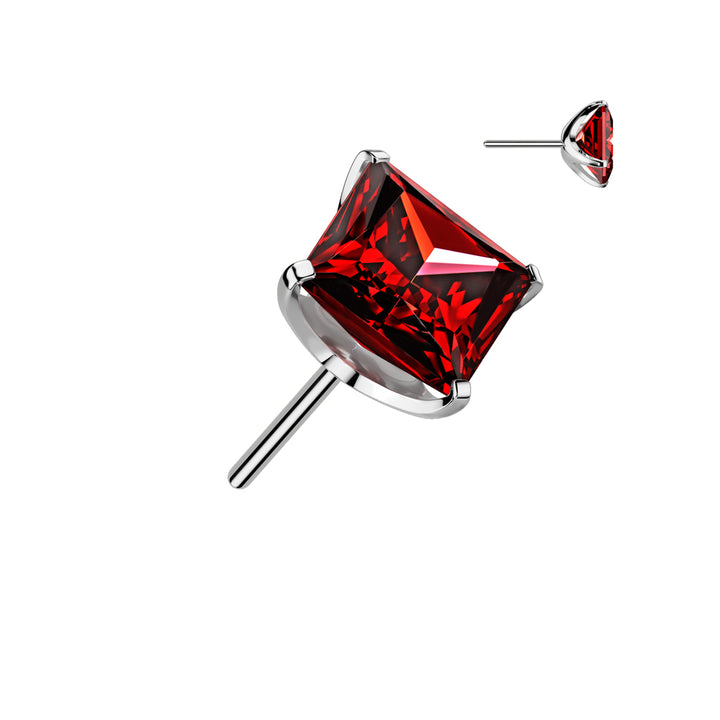 Implant Grade Titanium Square Red CZ Gem Threadless Push In Labret - Pierced Universe