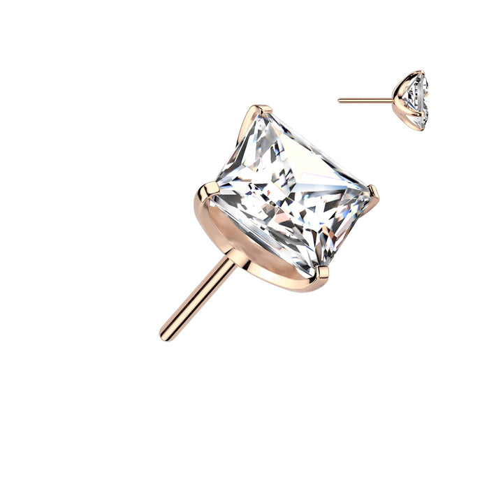 Implant Grade Titanium Rose Gold PVD Square White CZ Threadless Push In Labret - Pierced Universe