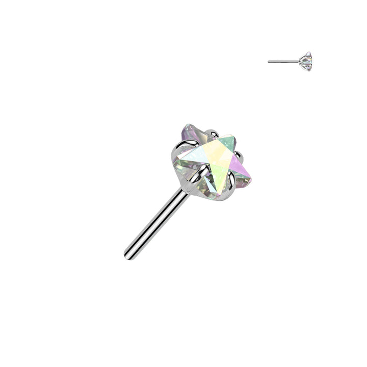 Implant Grade Titanium Threadless Aurora Borealis CZ Star Shaped Gem Push In Labret With Flat Back - Pierced Universe
