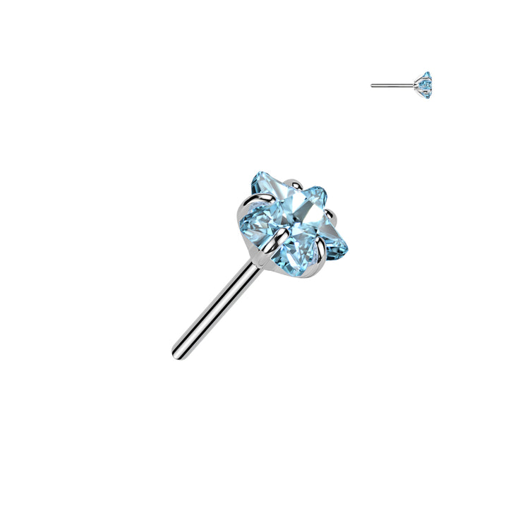 Implant Grade Titanium Threadless Aqua CZ Star Shaped Gem Push In Labret With Flat Back - Pierced Universe