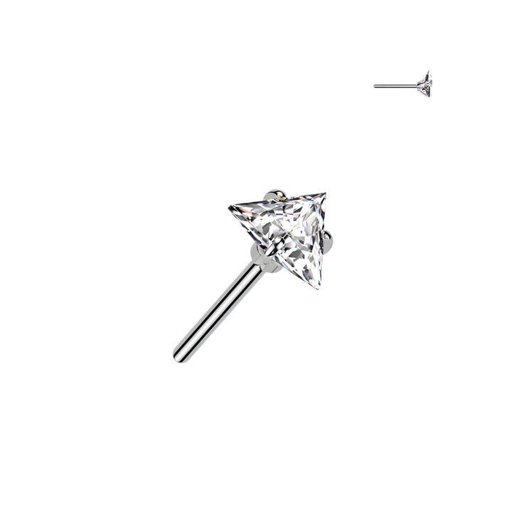 Implant Grade Titanium Threadless White CZ Triangle Shaped Gem Push In Labret With Flat Back - Pierced Universe