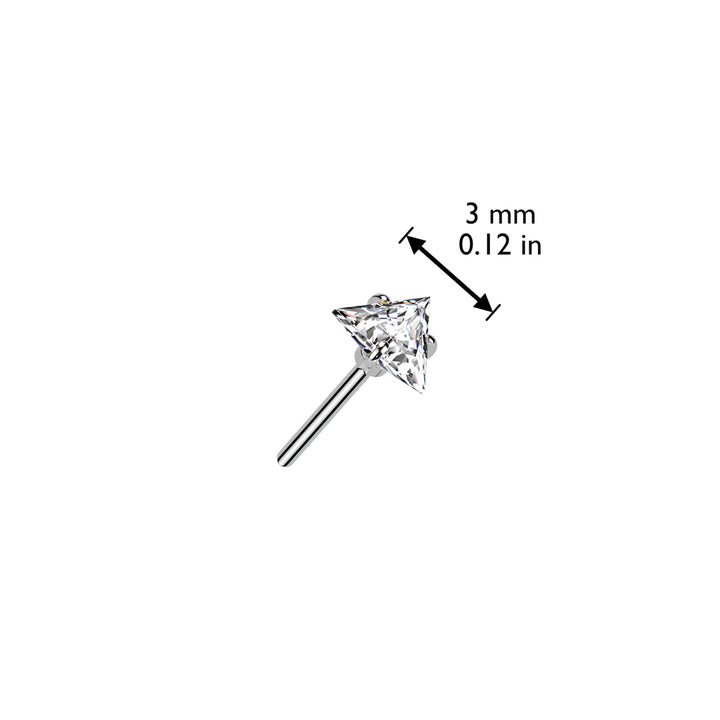 Implant Grade Titanium Gold PVD White CZ Triangle Shaped Gem Threadless Push In Labret With Flat Back - Pierced Universe
