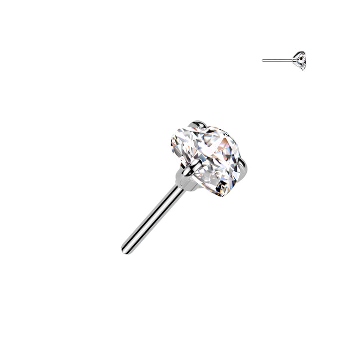 Implant Grade Titanium Threadless White CZ Heart Shaped Gem Push In Labret With Flat Back - Pierced Universe