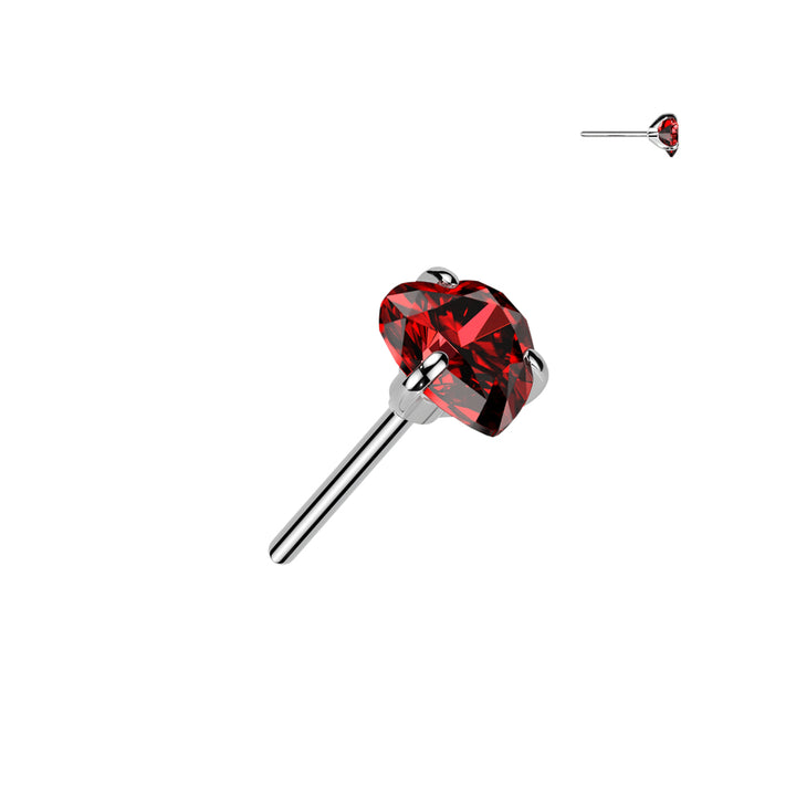 Implant Grade Titanium Threadless Red CZ Heart Shaped Gem Push In Labret With Flat Back - Pierced Universe