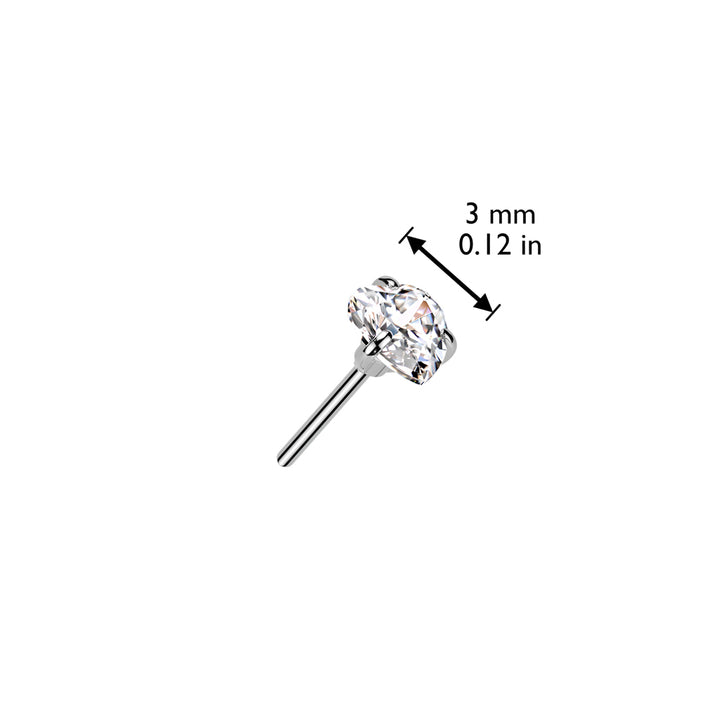 Implant Grade Titanium Gold PVD White CZ Heart Shaped Gem Threadless Push In Labret With Flat Back - Pierced Universe