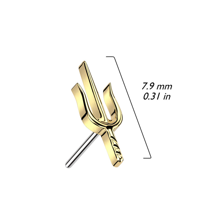 Implant Grade Titanium Gold PVD Threadless Push In Dainty Trident Top Labret With Flat Back - Pierced Universe