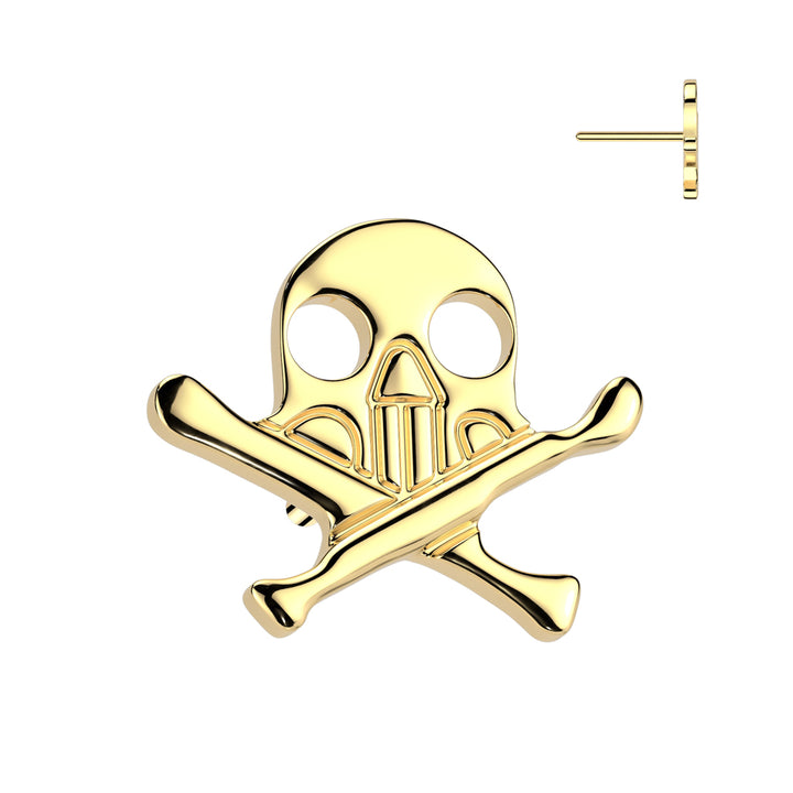 Grade Titanium Gold PVD Skull And Crossbones Threadless Push In Labret - Pierced Universe