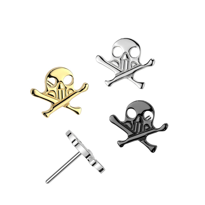 Grade Titanium Gold PVD Skull And Crossbones Threadless Push In Labret - Pierced Universe