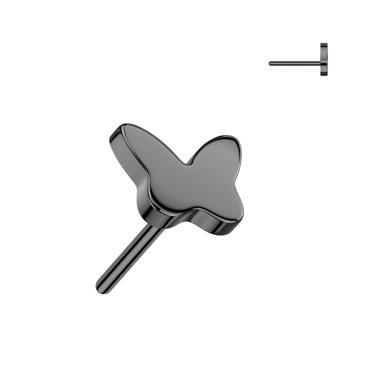 Implant Grade Titanium Black PVD Butterfly Push In Threadless Labret With Flat Back - Pierced Universe