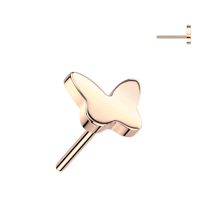 Implant Grade Titanium Rose Gold PVD Butterfly Push In Threadless Labret With Flat Back - Pierced Universe