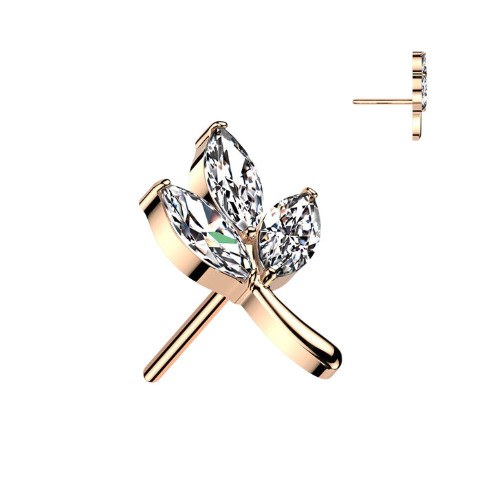Implant Grade Titanium Rose Gold PVD White CZ Leaf Threadless Push In Labret - Pierced Universe