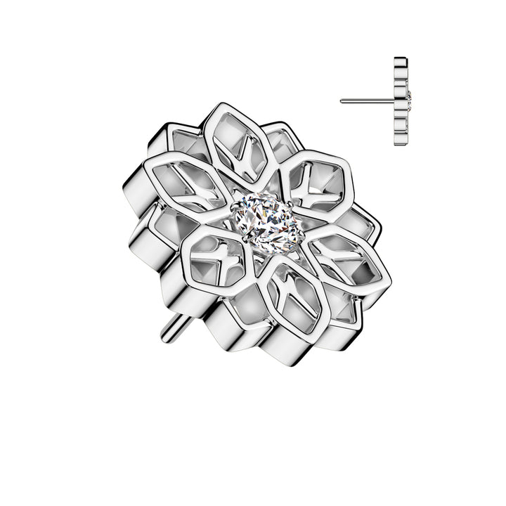Implant Grade Titanium White CZ Large Flower Threadless Push In Labret - Pierced Universe