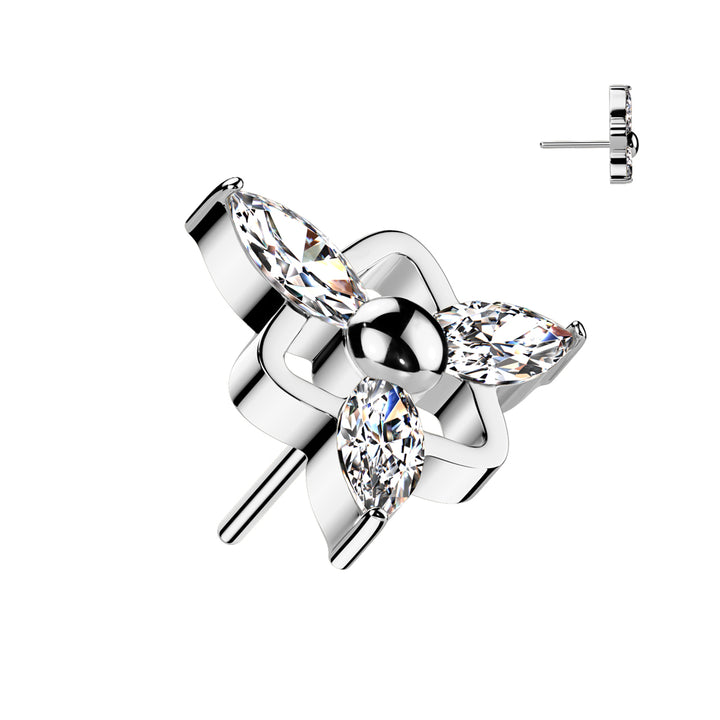 Implant Grade Titanium White CZ Marquise Triangle Design Threadless Push In Labret - Pierced Universe