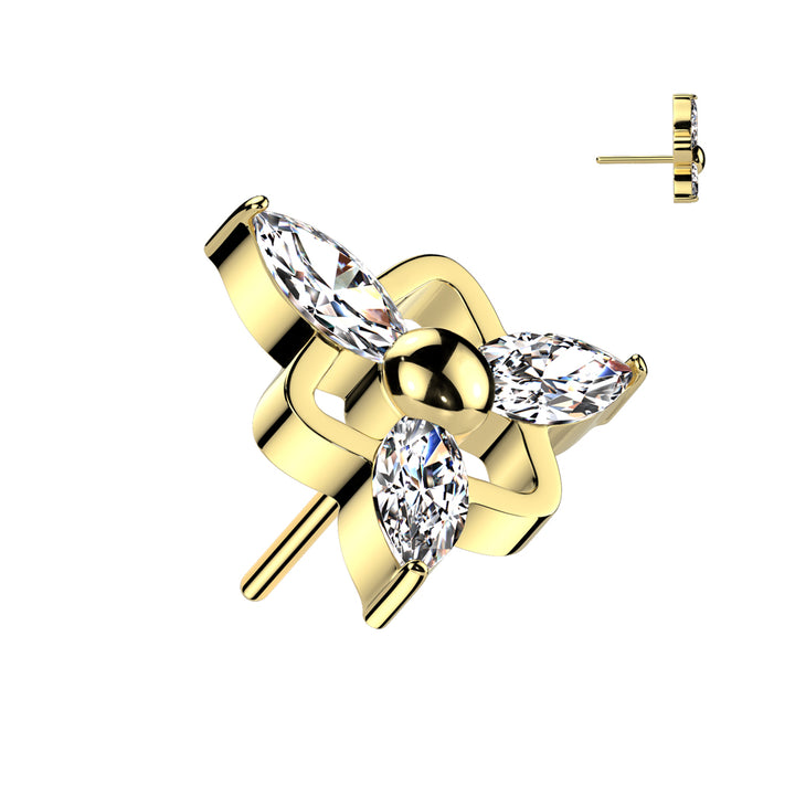 Implant Grade Titanium Gold PVD White CZ Marquise Triangle Design Threadless Push In Labret - Pierced Universe