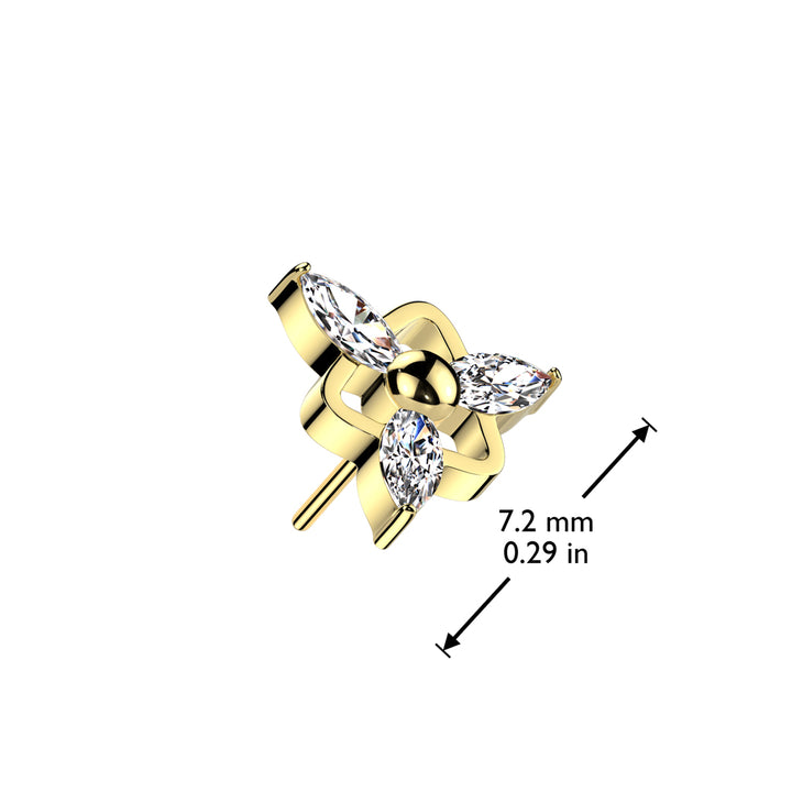 Implant Grade Titanium Gold PVD White CZ Marquise Triangle Design Threadless Push In Labret - Pierced Universe