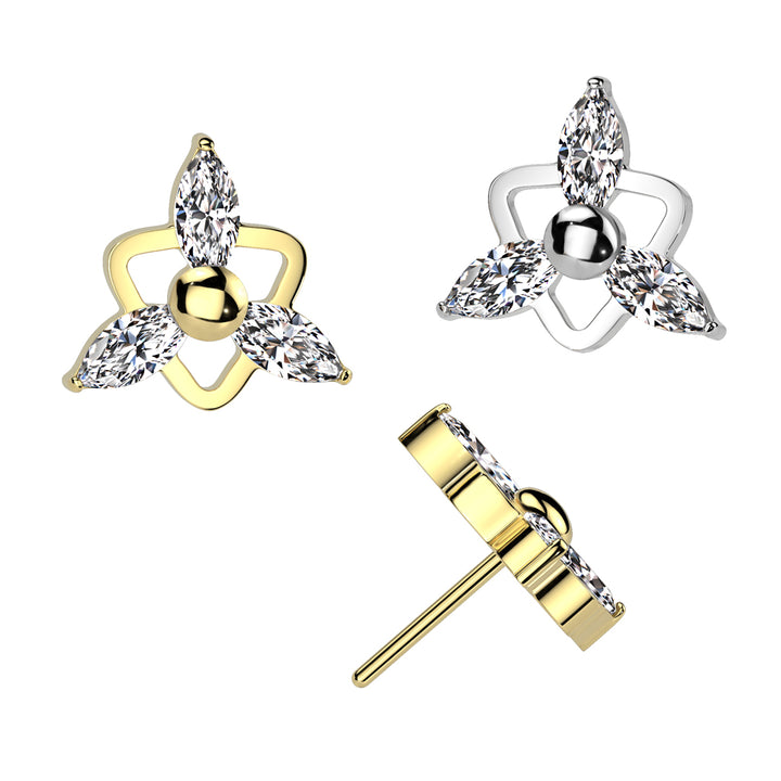 Implant Grade Titanium Gold PVD White CZ Marquise Triangle Design Threadless Push In Labret - Pierced Universe