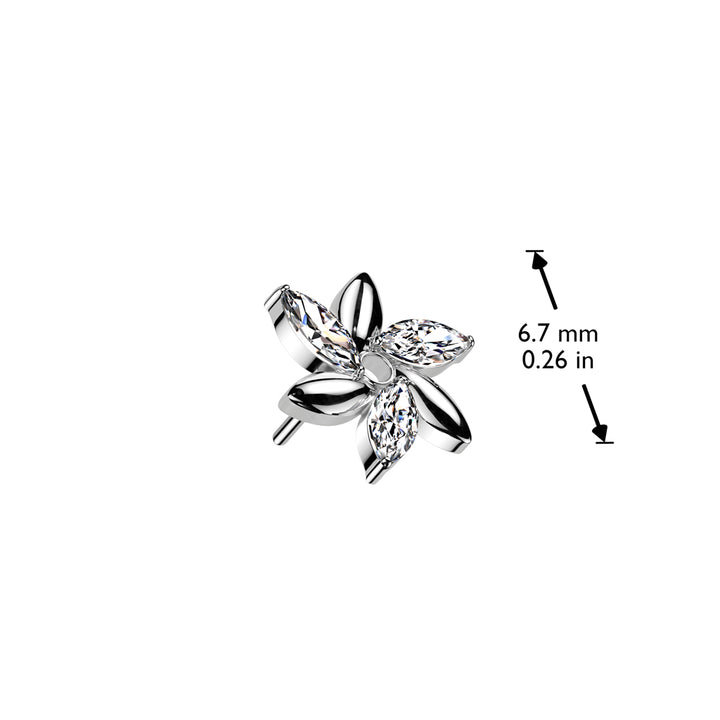 Implant Grade Titanium Gold PVD White CZ Marquise Flower Design Threadless Push In Labret - Pierced Universe