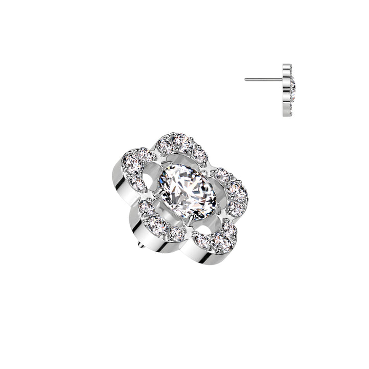 Implant Grade Titanium Threadless Large White CZ Petal Flower In Labret With Flat Back - Pierced Universe