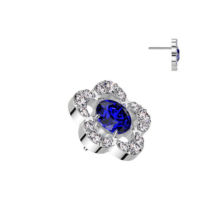 Implant Grade Titanium Threadless Large White & Blue CZ Petal Flower In Labret With Flat Back - Pierced Universe