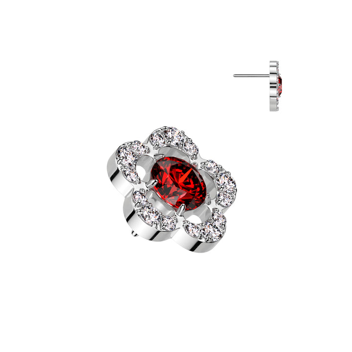 Implant Grade Titanium Threadless Large White & Red CZ Petal Flower In Labret With Flat Back - Pierced Universe