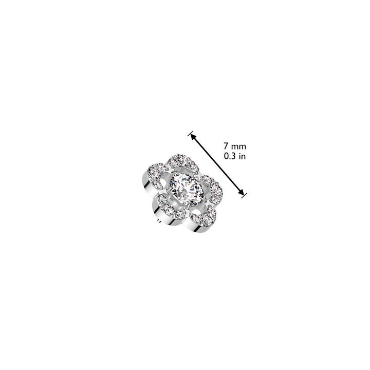 Implant Grade Titanium Threadless Gold PVD Large White CZ Petal Flower In Labret With Flat Back - Pierced Universe