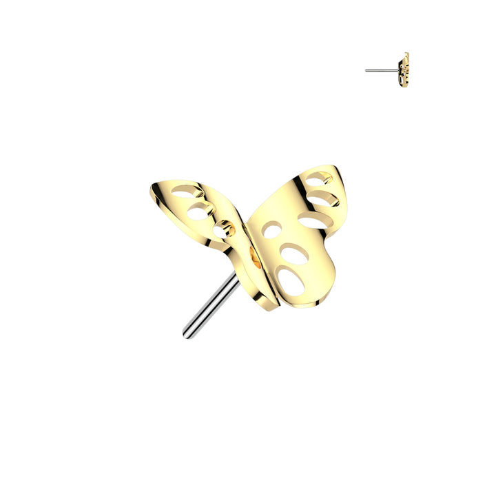 Pair of Implant Grade Titanium Threadless Gold PVD Butterfly Push In Earrings With Flat Back - Pierced Universe