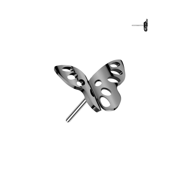 Pair of Implant Grade Titanium Threadless Black PVD Butterfly Push In Earrings With Flat Back - Pierced Universe