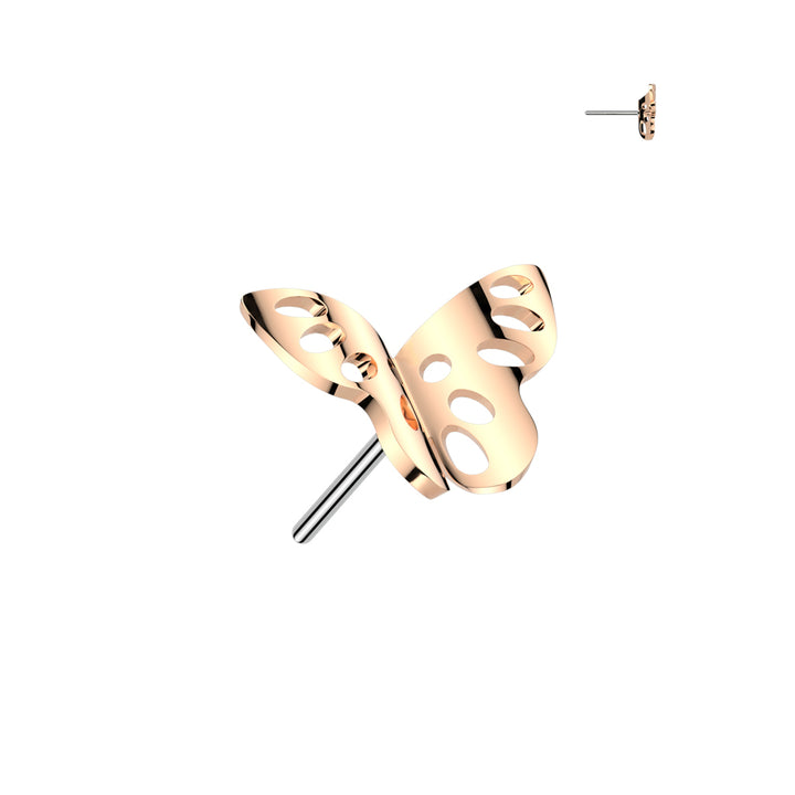 Pair of Implant Grade Titanium Threadless Rose Gold PVD Butterfly Push In Earrings With Flat Back - Pierced Universe