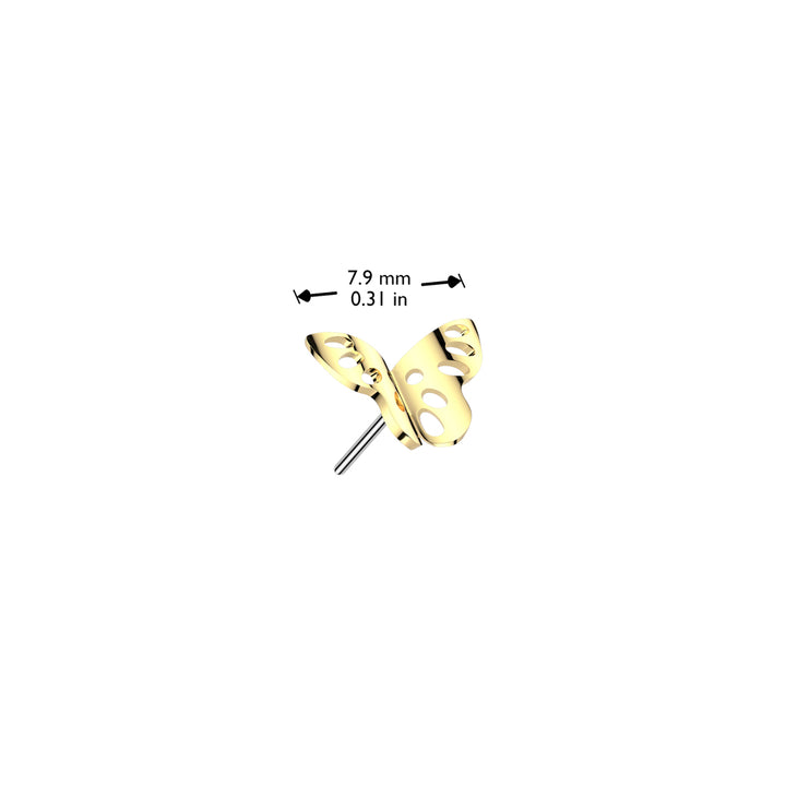 Implant Grade Titanium Threadless Gold PVD Butterfly Push In Labret With Flat Back - Pierced Universe