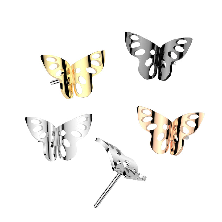 Implant Grade Titanium Threadless Gold PVD Butterfly Push In Labret With Flat Back - Pierced Universe