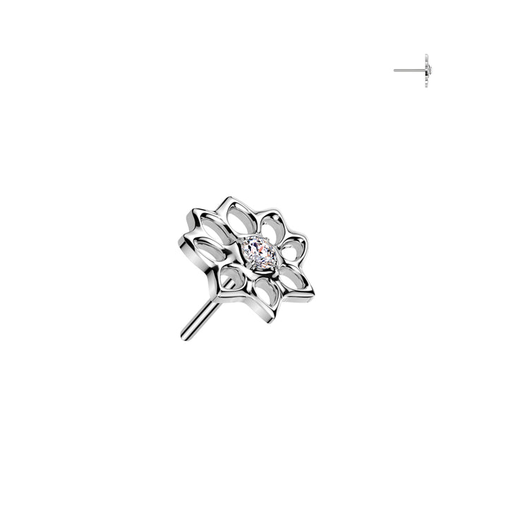 Implant Grade Titanium White CZ Lotus Flower Push In Threadless Labret With Flat Back - Pierced Universe