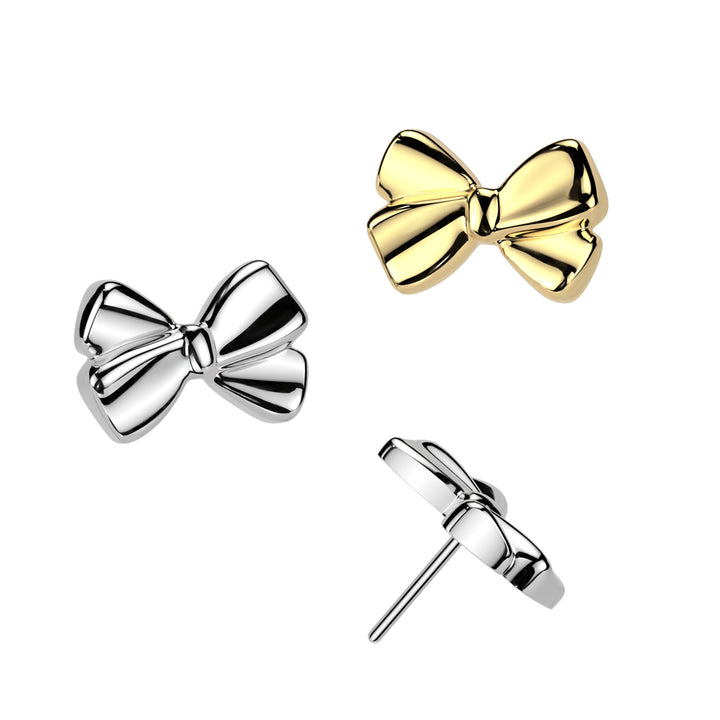 Implant Grade Titanium Threadless Gold PVD Bow Push In Labret With Flat Back - Pierced Universe