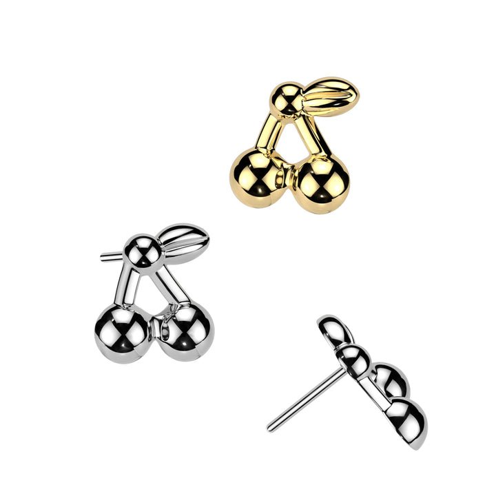Pair of Implant Grade Titanium Threadless Gold PVD Cherry Push In Earrings With Flat Back - Pierced Universe
