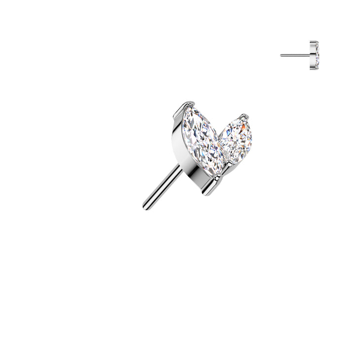 Implant Grade Titanium White CZ Leaf Marquise Gem Push In Threadless Labret With Flat Back - Pierced Universe