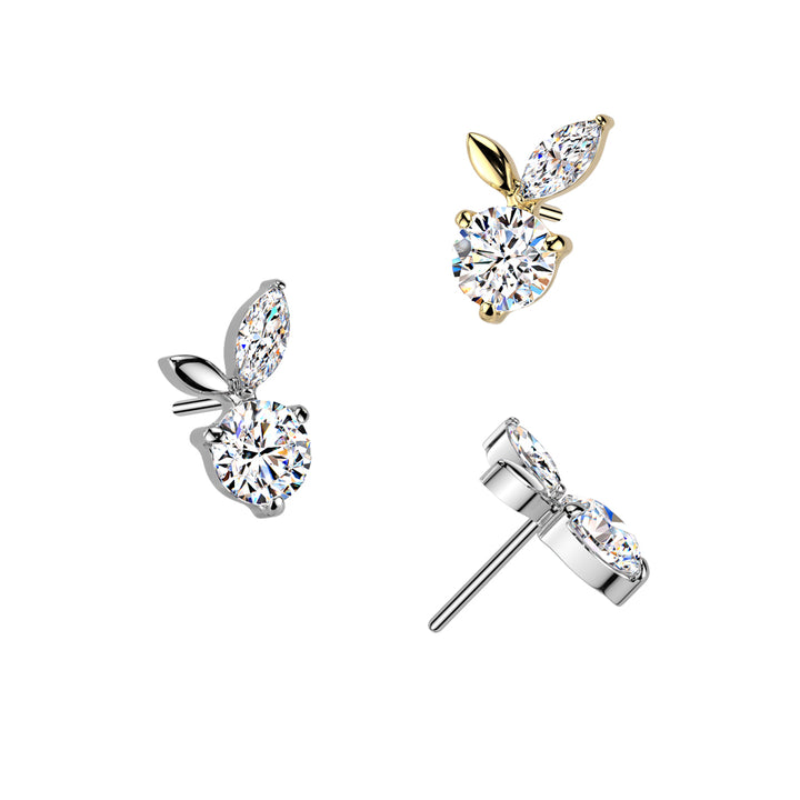 Implant Grade Titanium Gold PVD White CZ Apple Threadless Labret With Flat Back - Pierced Universe