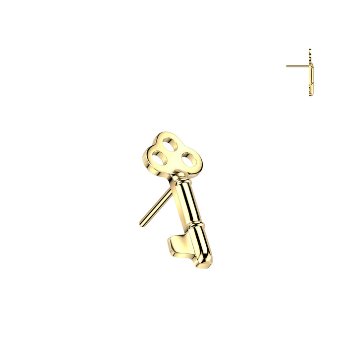 Implant Grade Titanium Gold PVD Key Push In Threadless Labret With Flat Back - Pierced Universe