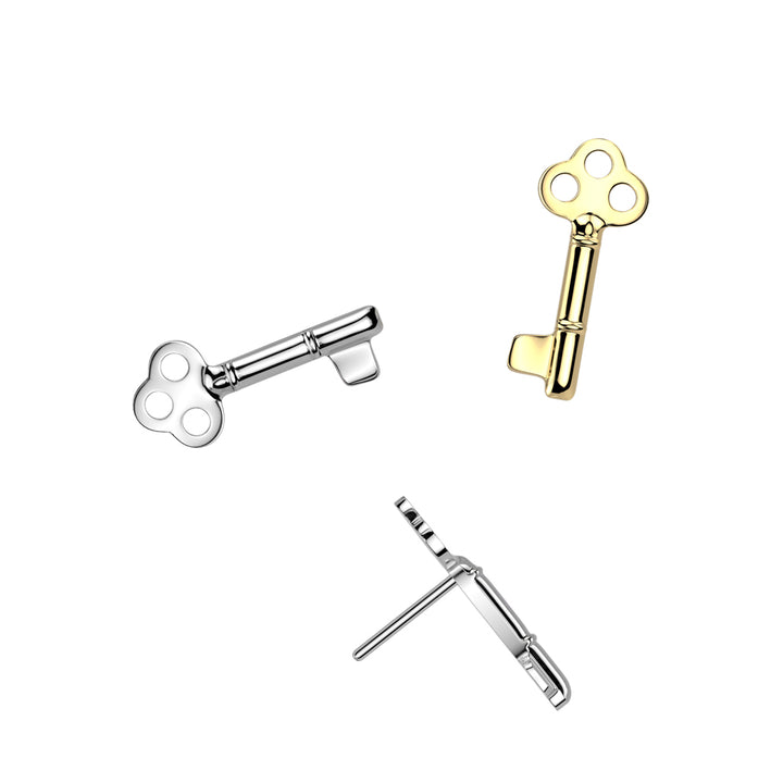 Implant Grade Titanium Gold PVD Key Push In Threadless Labret With Flat Back - Pierced Universe
