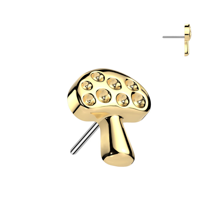 Implant Grade Titanium Gold PVD Mushroom Push In Threadless Labret With Flat Back - Pierced Universe