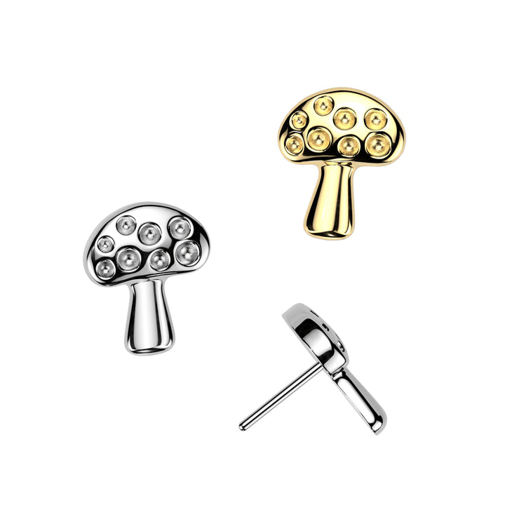 Pair of Implant Grade Titanium Gold PVD Threadless Mushroom Push In Earrings With Flat Back - Pierced Universe