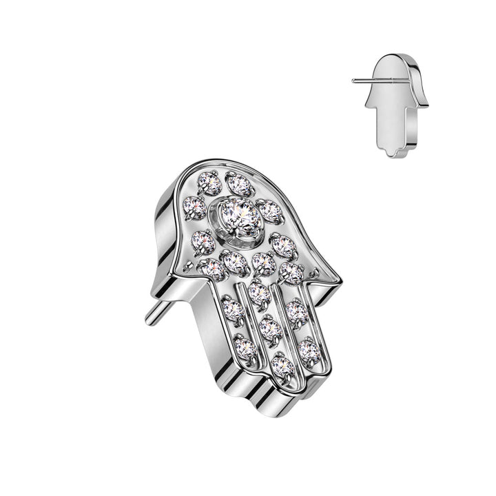 Implant Grade Titanium Large White CZ Gem Hamsa Hand Threadless Push In Labret - Pierced Universe