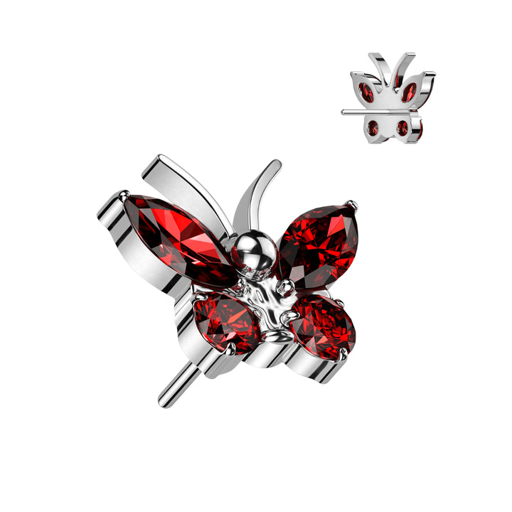 Implant Grade Titanium Large Red CZ Gem Butterfly Threadless Push In Labret - Pierced Universe
