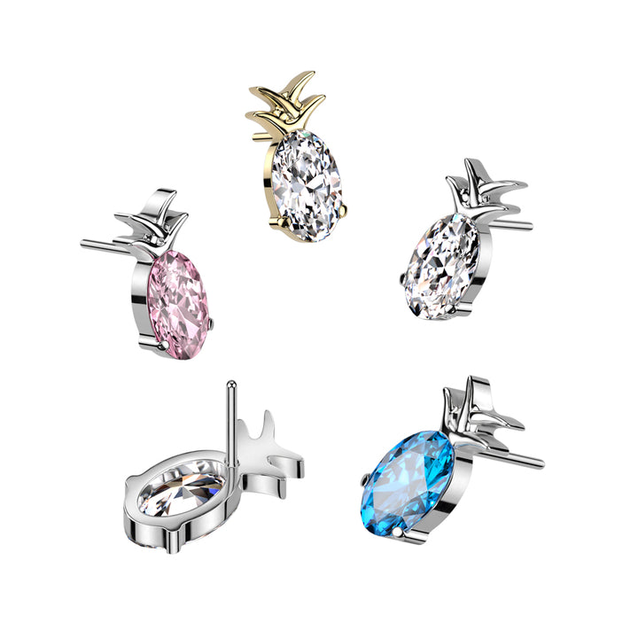 Implant Grade Titanium White CZ Gem Pineapple Threadless Push In Labret - Pierced Universe