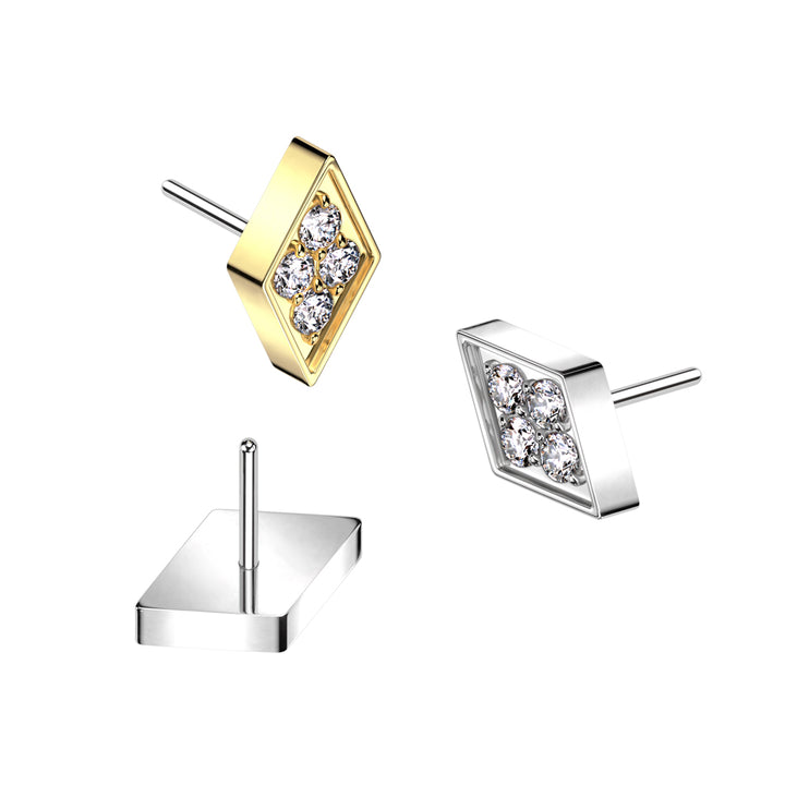Implant Grade Titanium White CZ Pave Diamond Shaped Threadless Push In Labret - Pierced Universe