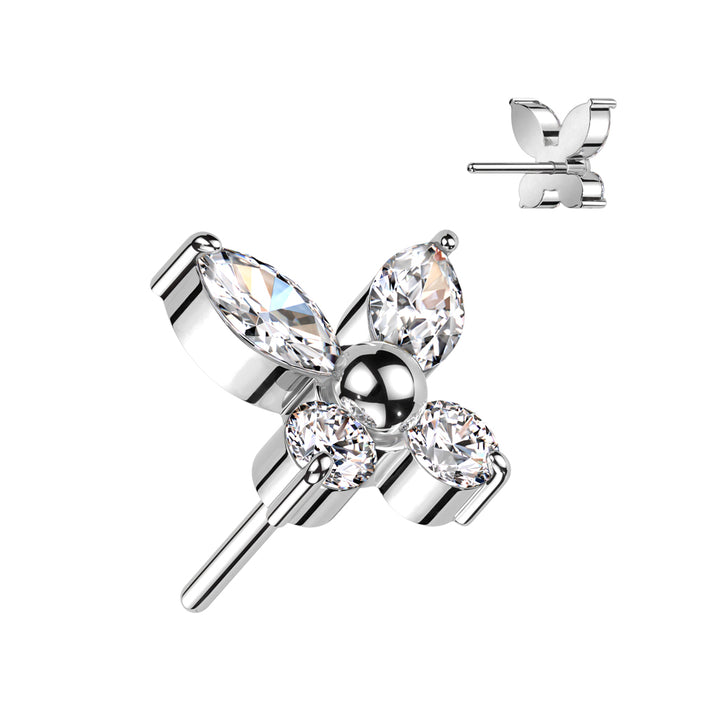 Implant Grade Titanium Dainty White CZ Butterfly Threadless Push In Labret - Pierced Universe