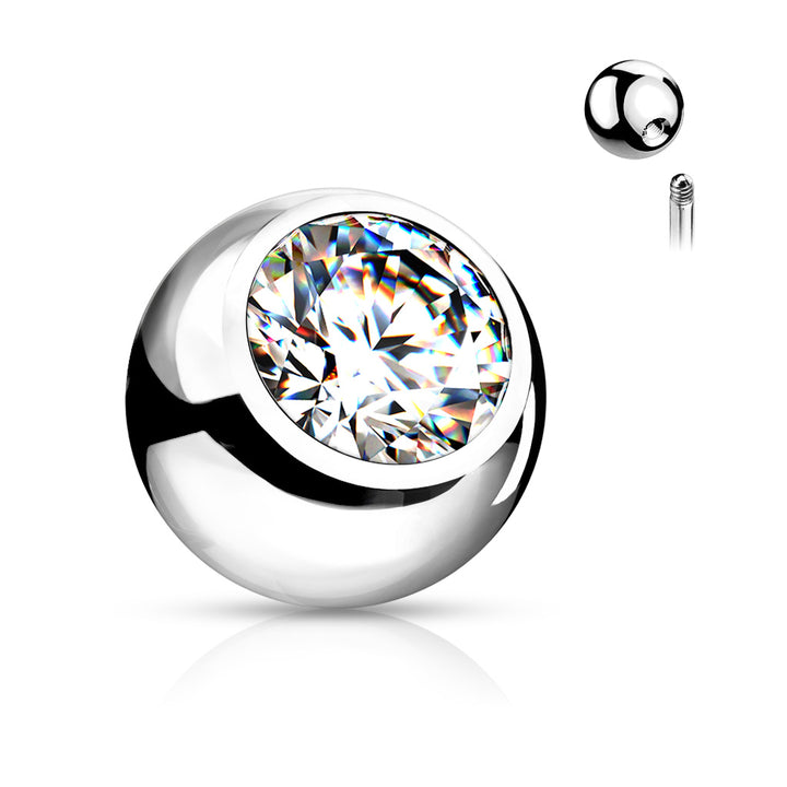 316L Surgical Steel White CZ Gem 16ga & 14ga Externally Threaded Replacement Balls - Pierced Universe
