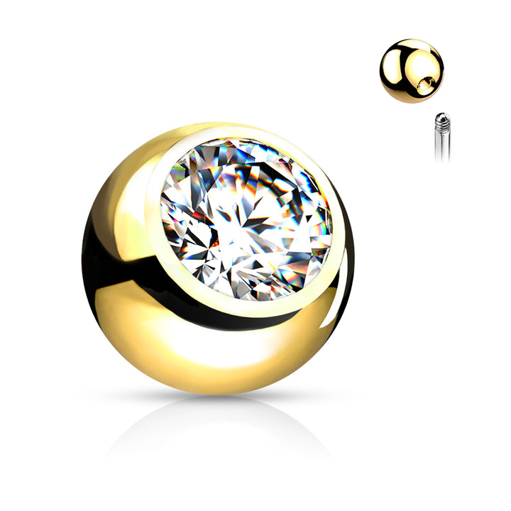 316L Surgical Steel White CZ Gem 16ga & 14ga Externally Threaded Replacement Balls - Pierced Universe