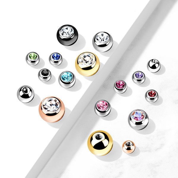 316L Surgical Steel White CZ Gem 16ga & 14ga Externally Threaded Replacement Balls - Pierced Universe