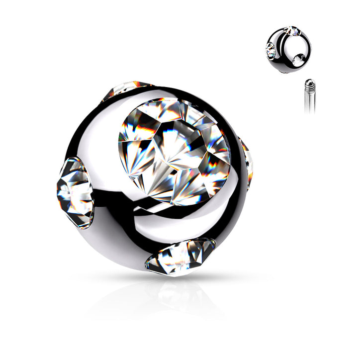 316L Surgical Steel White CZ Studded 16ga Externally Threaded Replacement Balls - Pierced Universe
